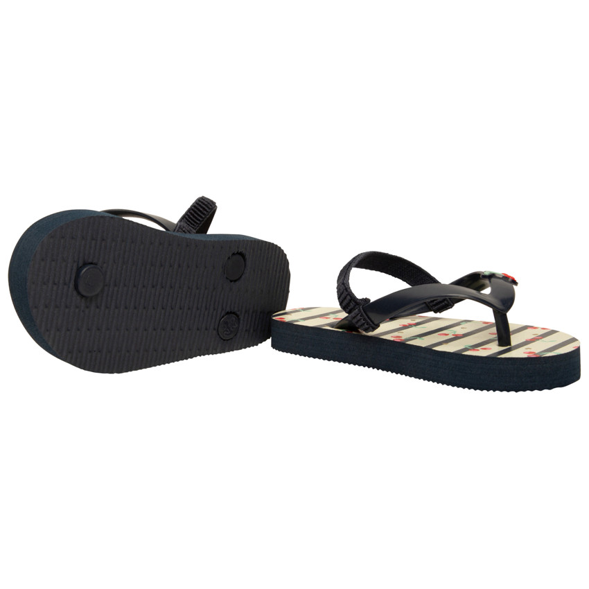 Chanclas rayadas con parche de cerezas para niña con tira ajustable según la edad 