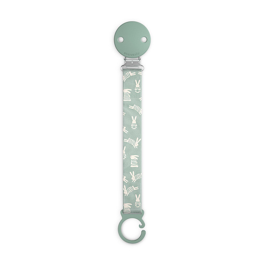 Chupetero broche y cinta de tela Wonder conejos verde 