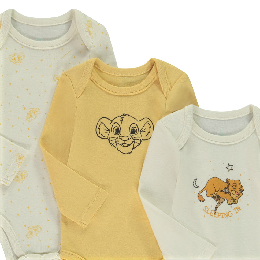 Pack de 3 bodies de manga larga El Rey León Disney para bebé 