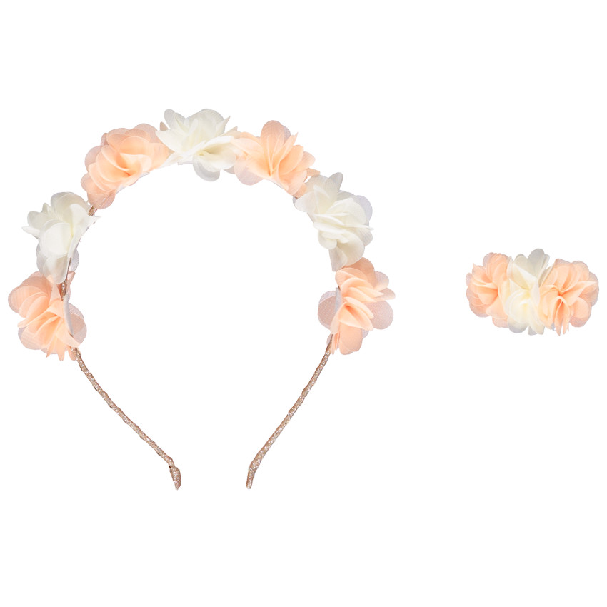 Lote de diadema + clip con flor para niña 