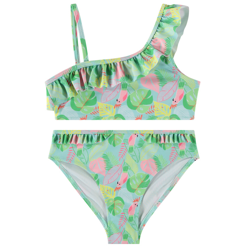 Maillot de baño 2 piezas asimétrico estampado jungle para niña 