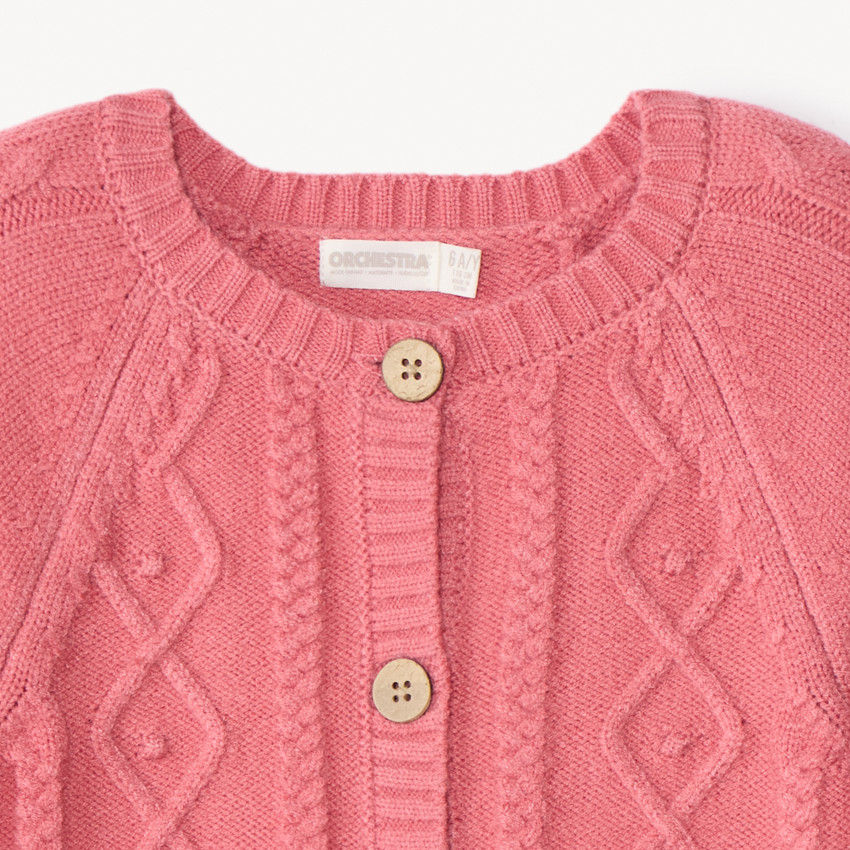 Chaqueta de manga larga de punto trenzado liso para niña 