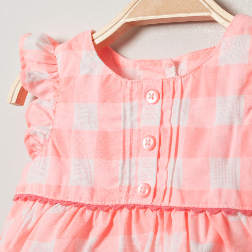 Robe en coton bio à carreaux et fruits brodés 