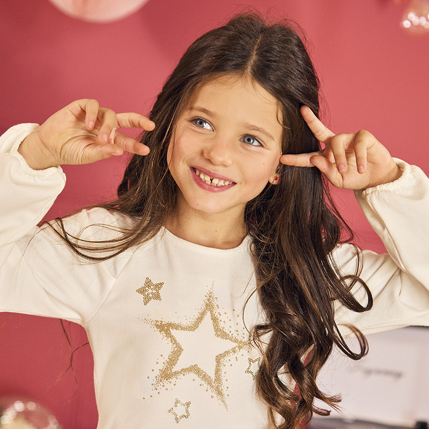 Vestido de fiesta de manga larga efecto 2 en 1 de bi-materia para niña 