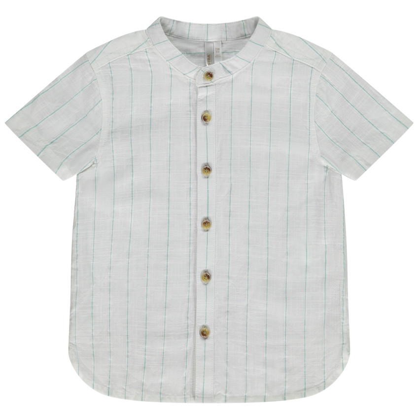 Camisa de manga corta a rayas con cuello mao para bebé niño 