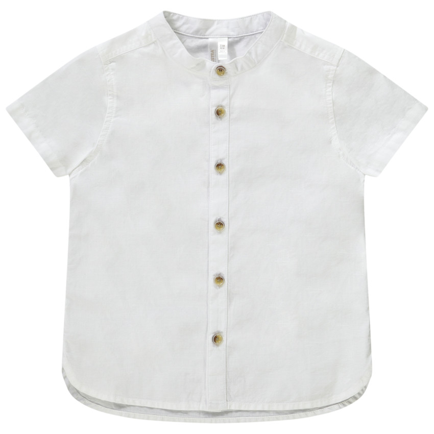 Camisa manga corta lisa cuello mao para bebé niño 