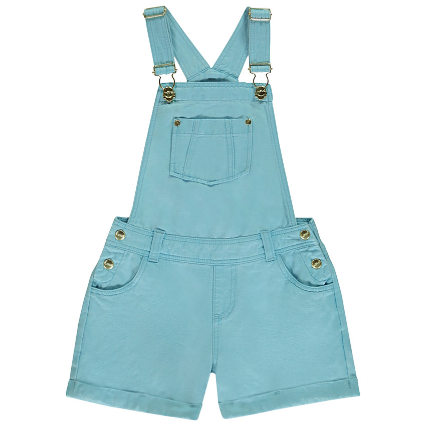 Salopette corta en tela lisa para niña 