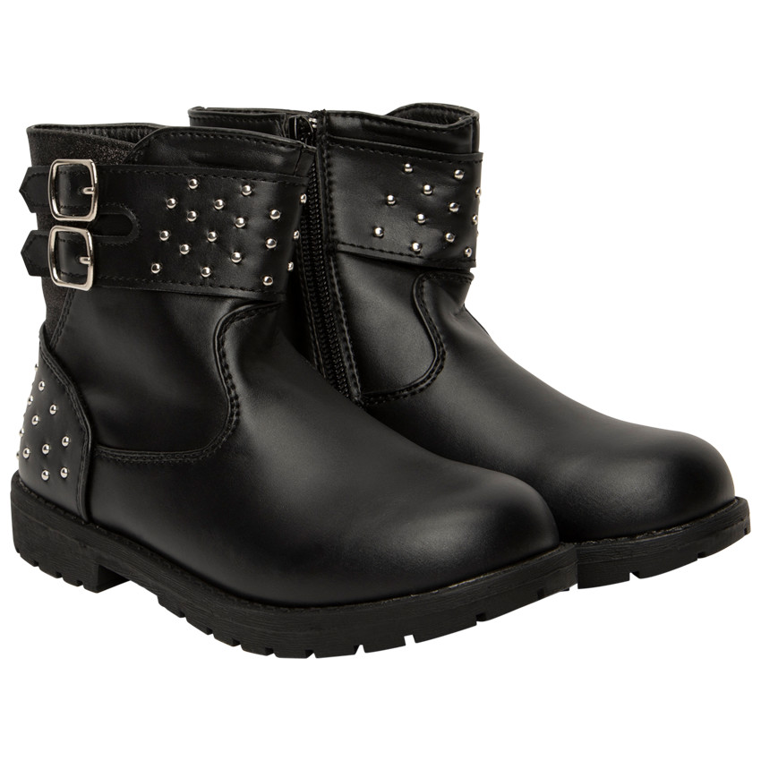 Botines negros con doble hebilla para niña 