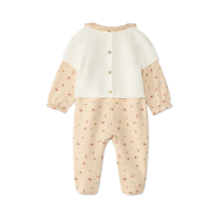 Pijama de bebé niña de felpa + sudadera con motivo de manzana 