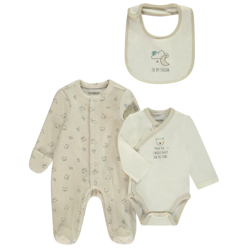 Set naissance 3 pieces motif ourson pour bebe Orchestra