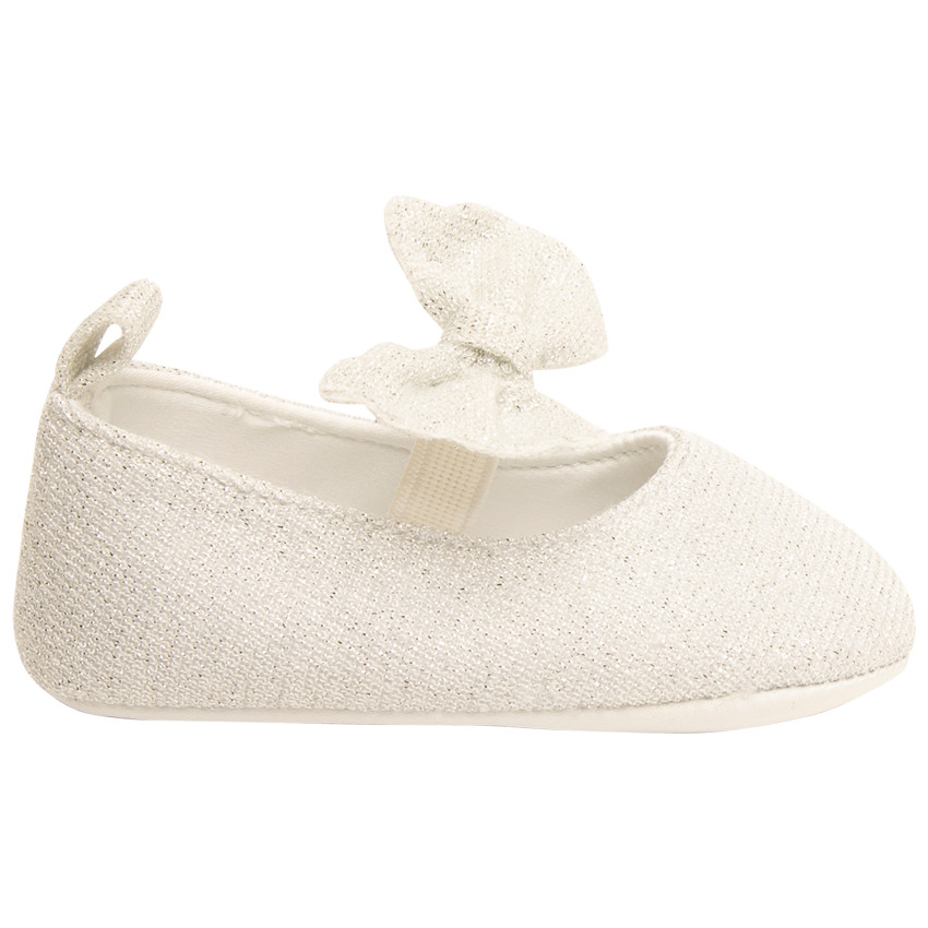 Merceditas de tela con lazo y tira elástica para bebé niña 