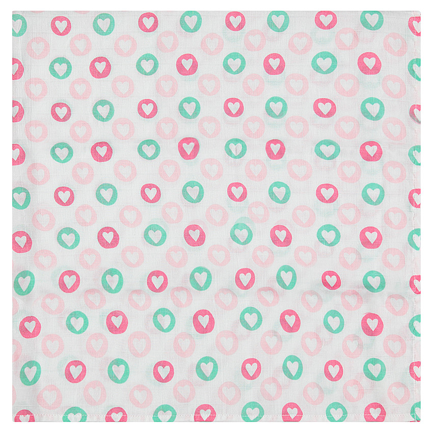 Muselina de fibra de bambú 100 x 100 cm con corazones estampados all over 