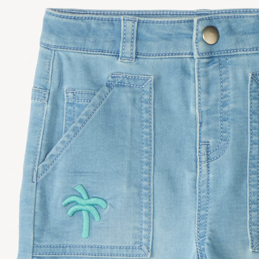Bermudas de jean estilo workwear con bordado de palmera para bebé niño 