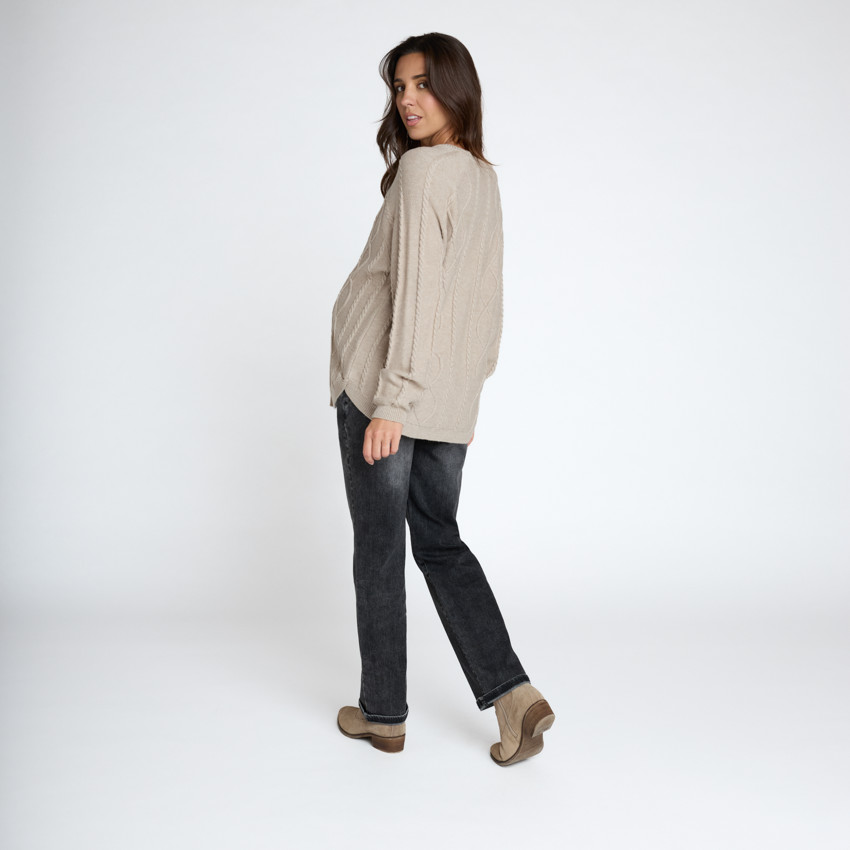 Jersey de manga larga liso en punto trenzado para mujer 