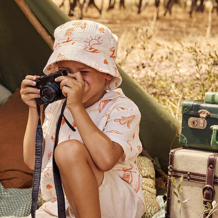 Camisa manga corta en tetra estampado vacaciones para niño 