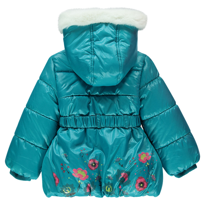 Parka de color turquesa con capucha desmontable con forro de tela sherpa 