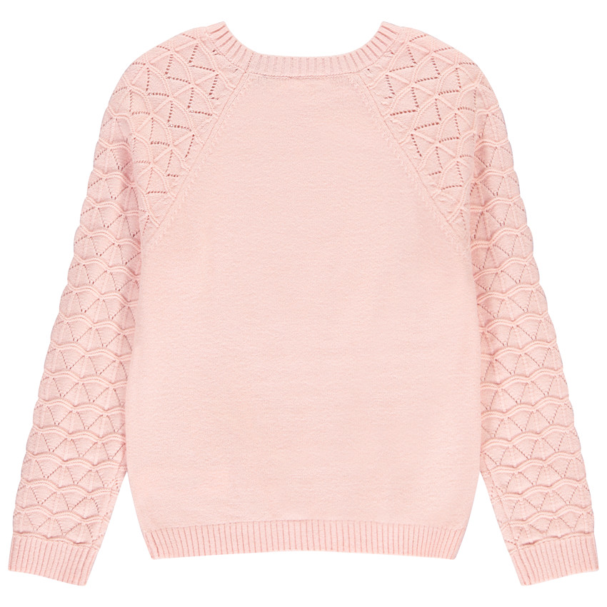 Jersey de manga larga liso con tricot fantasía para niña 
