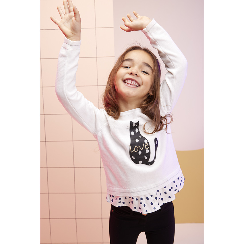 Pantalón liso de milano con parches en las rodillas para niña 