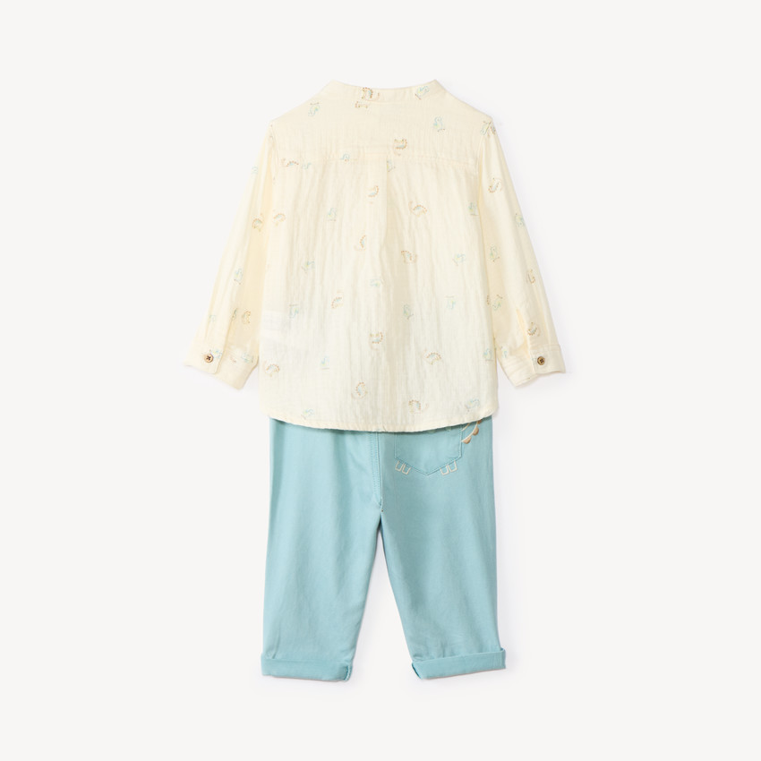 Conjunto de 2 piezas de camisa y pantalón para bebé niño con estampados de dinosaurios. 