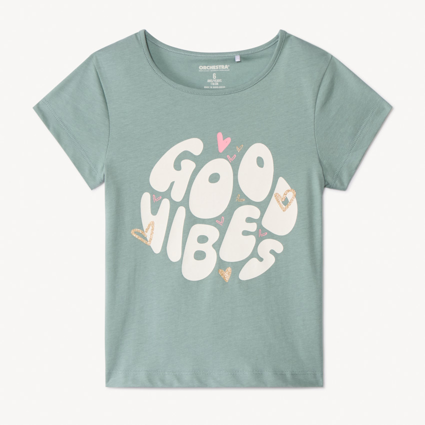 Camiseta de manga corta con estampado de purpurina para niña 