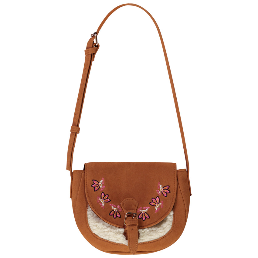 Bolso bandolera bordado en ante y sherpa para nina