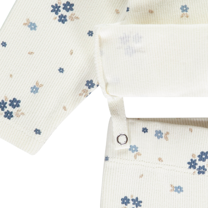 Conjunto de pijama largo de punto de canalé estampado floral para bebé niña. 