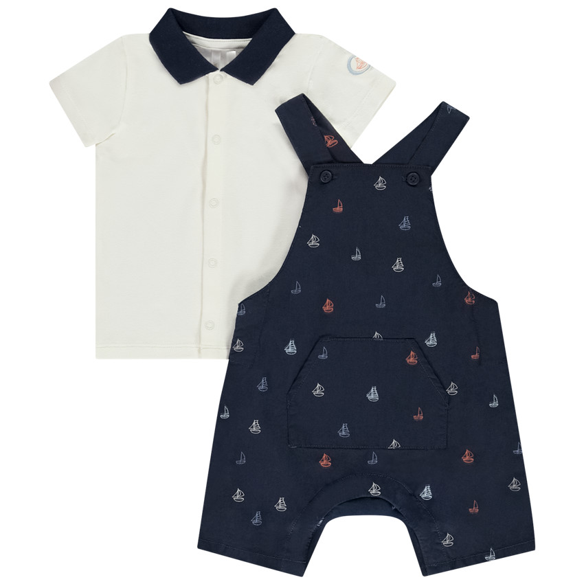 Conjunto de 2 piezas con peto estampado de veleros para bebé niño 