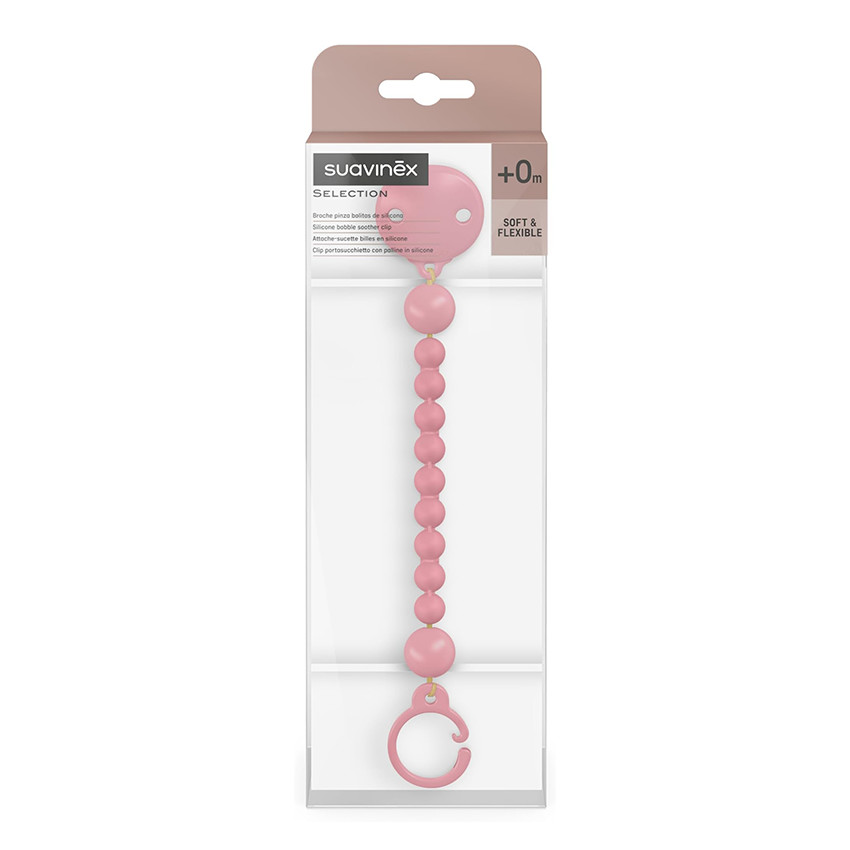 Sujetachupetes con pinza y bolitas silicona Colour Essence rosa intenso 