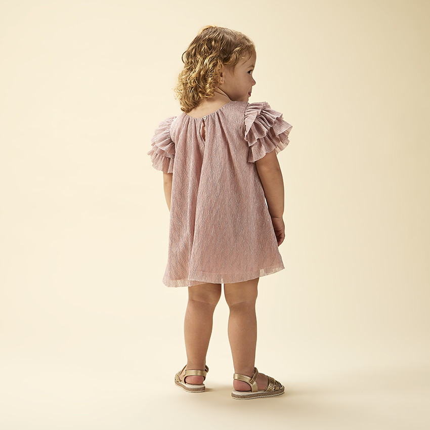 Vestido de fiesta de manga corta brillante efecto plisado para bebé niña 