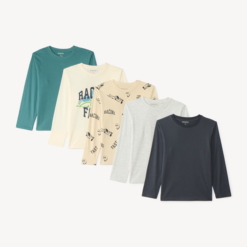Lote de 5 camisetas de manga larga para niño con estampado divertido 