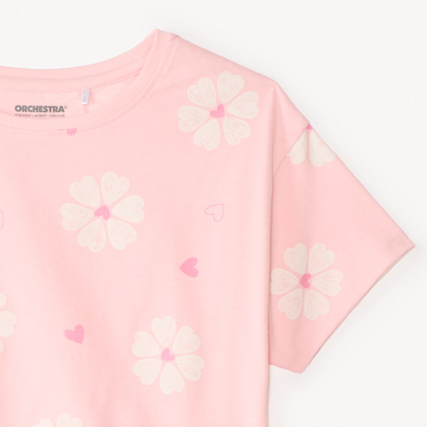 Camiseta de manga corta con nudo y estampado fantasía para niña 
