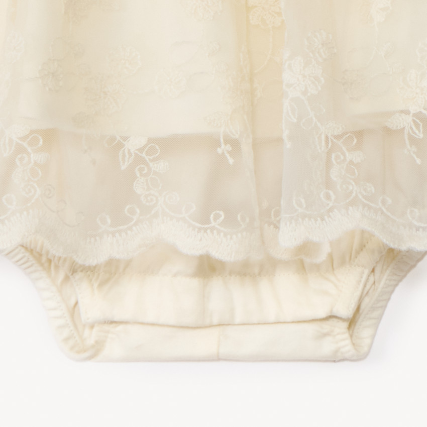 Combinaison corta 2-en-1 de tul bordado para niña bebé 