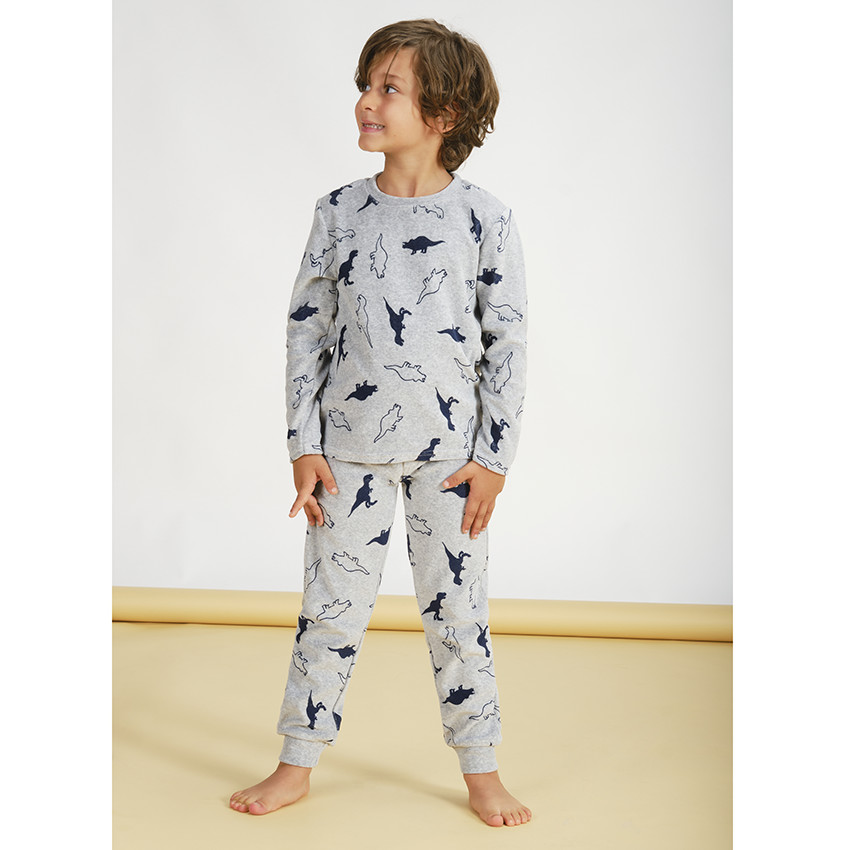 Pijama de terciopelo de 2 piezas para niño con estampado de dinosaurios 