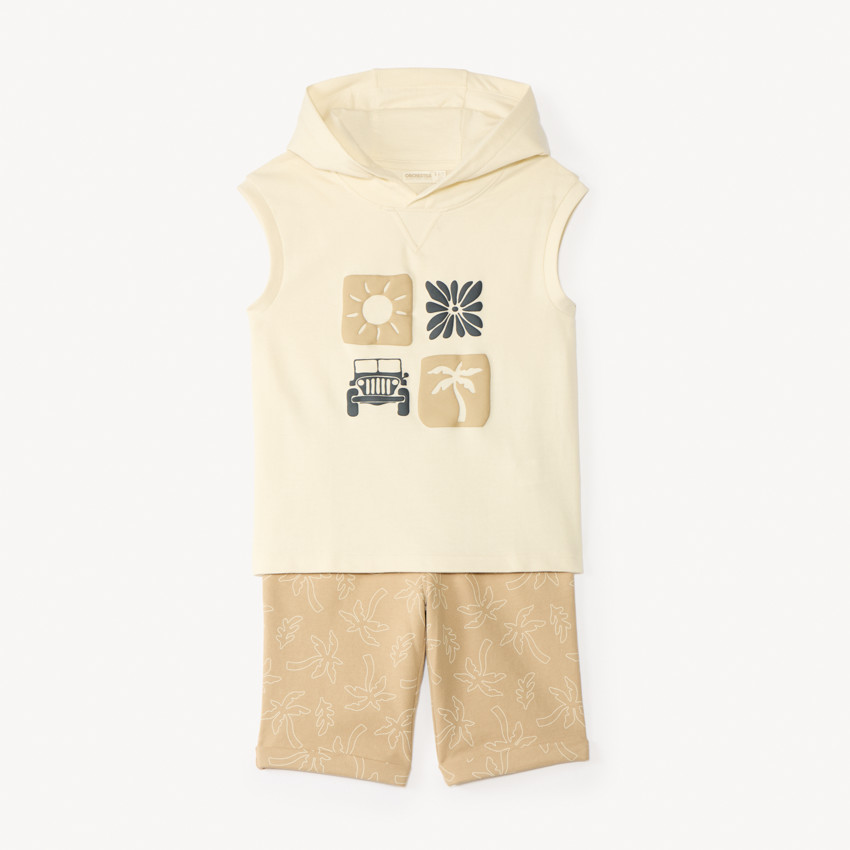 Conjunto corto de sudadera + bermuda con estampado divertido para niño 