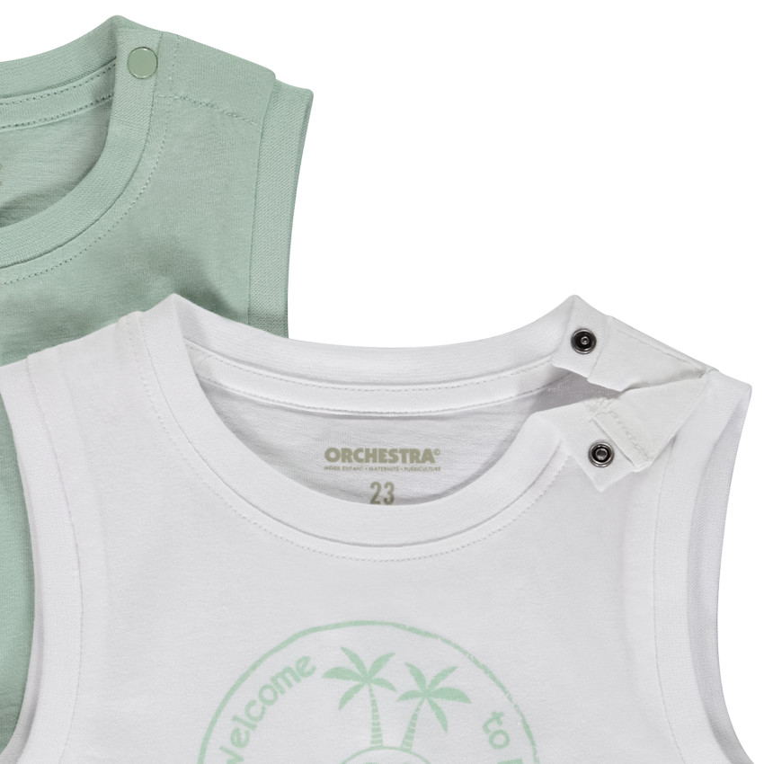 Lote de 2 camisetas sin mangas lisas y estampadas para bebé niño 