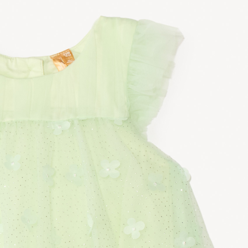 Vestido de tul con flores 3D + diadema con lazo de tul para bebé niña 