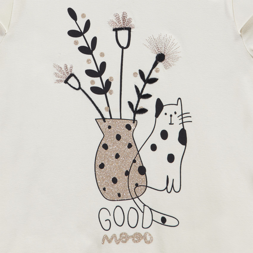 Camiseta de manga larga de punto con estampado de gato para niña Main Camiseta de manga larga de punto con estampado de gato para niña
