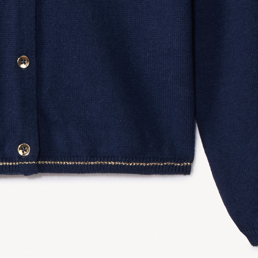 Chaqueta de punto lisa con botones con purpurina para niña 