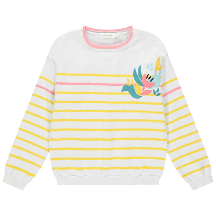 Pull en tricot à rayures et broderies  