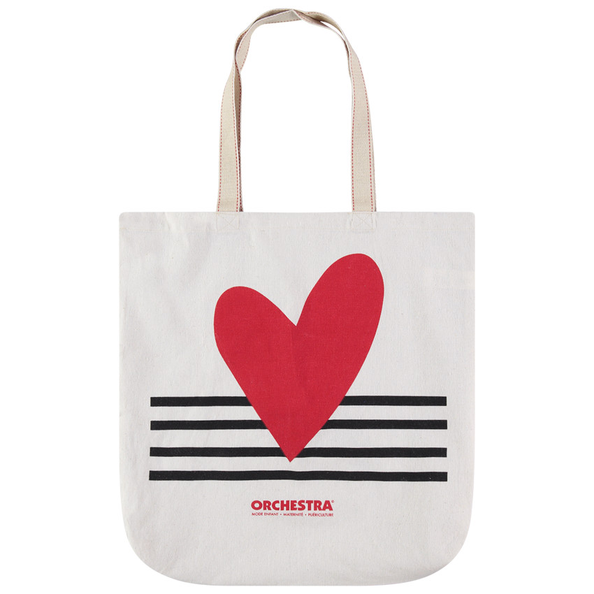Tote bag de algodón reciclado con estampado corazon y rayas Main Tote bag de algodón reciclado con estampado corazon y rayas