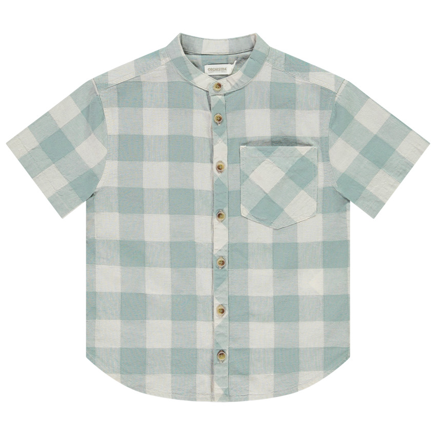 Camisa de cuadros de manga corta con cuello mao para niño 