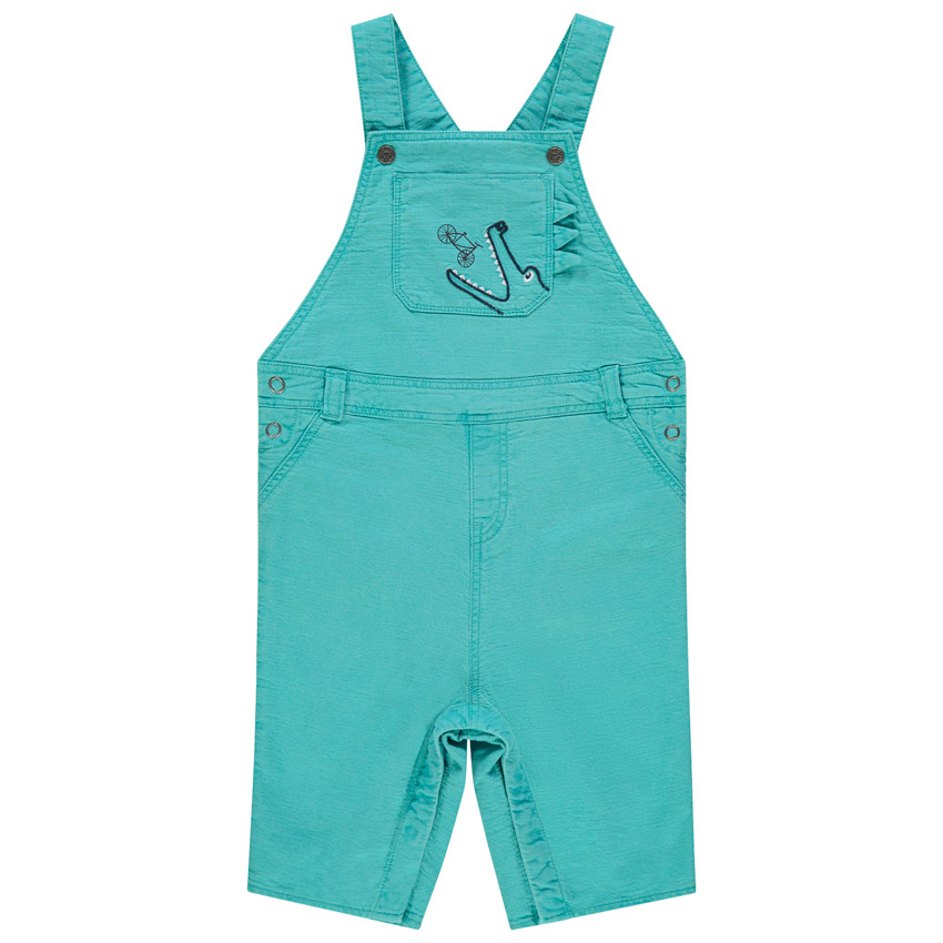 Pelele corto de algodón azul con cocodrilo bordado para bebé niño 