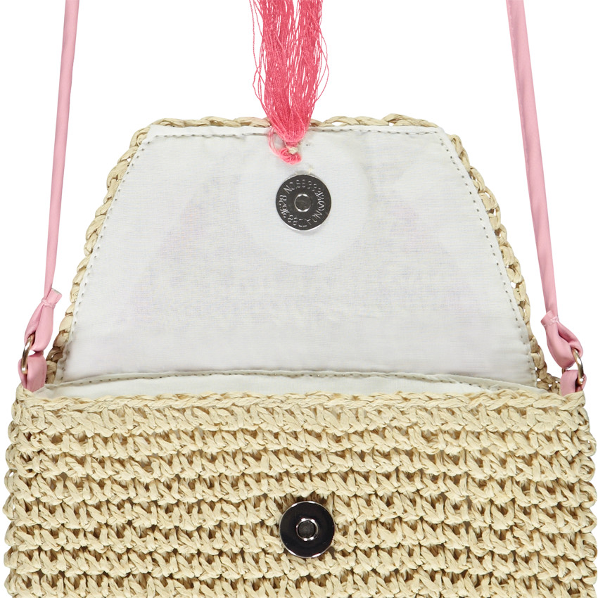 Bolso bandolera de paja trenzada con flores para niña 