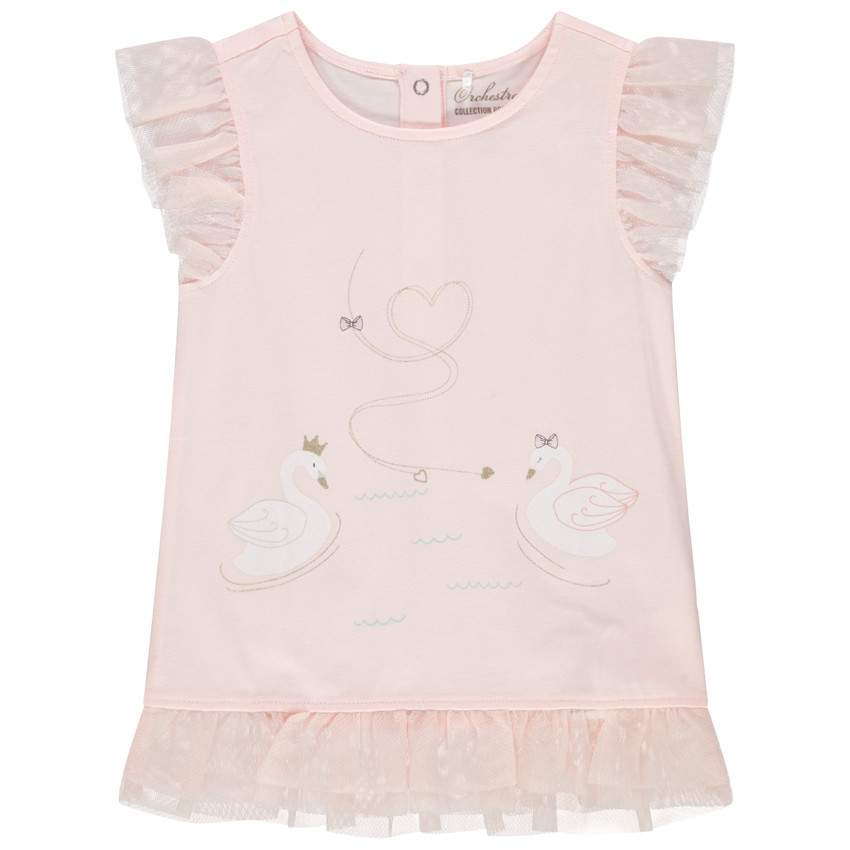 Camiseta de manga corta con volantes y tul con estampado de cisnes  Additional Camiseta de manga corta con volantes y tul con estampado de cisnes