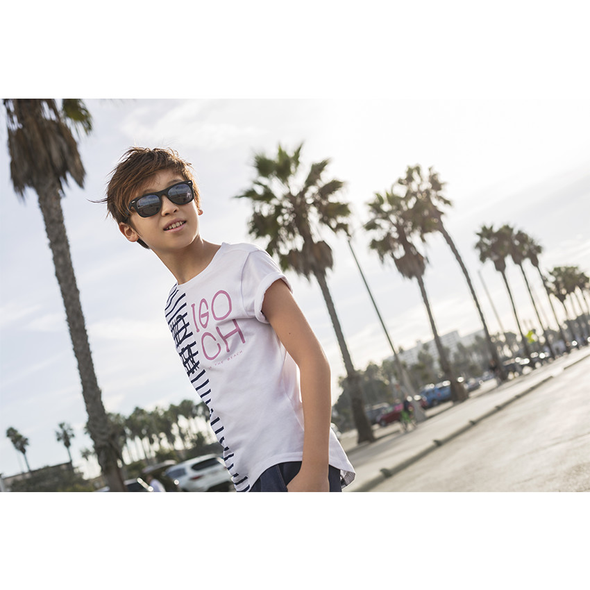 Júnior - Conjunto de camiseta de rayas y bermudas con bolsillos 