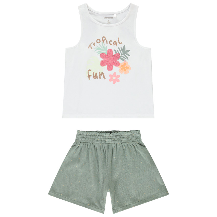 Conjunto de 2 piezas con camiseta sin mangas de estampado tropical para niña 