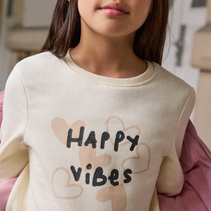 Sudadera de felpa lisa con estampado brillante para niña 