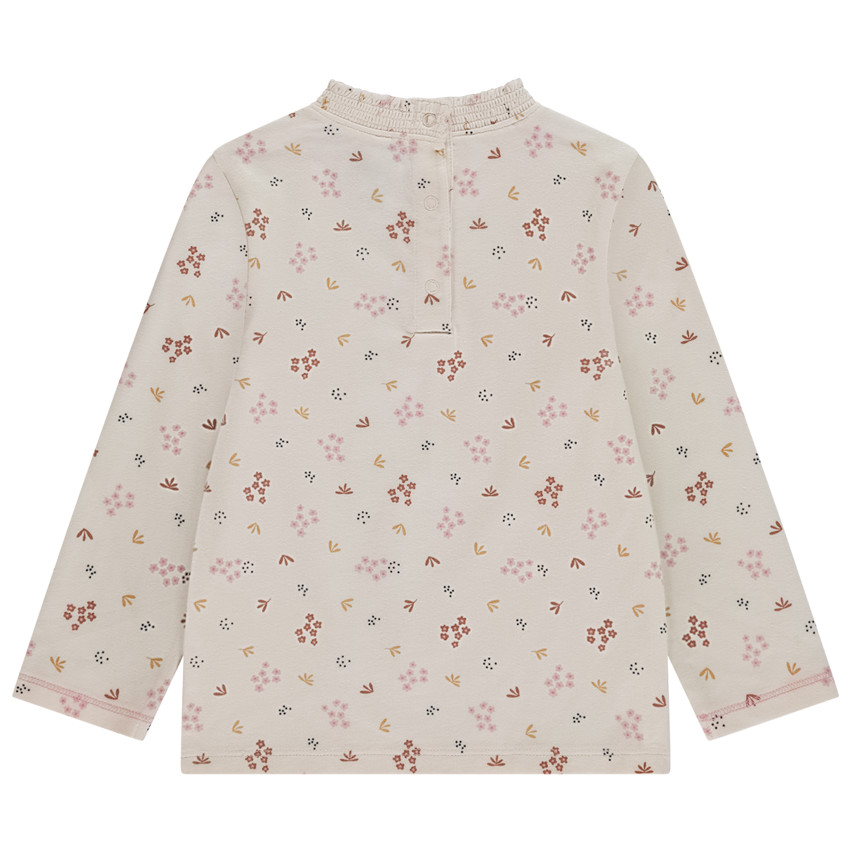 Camiseta de bebé niña con cuello smock y estampado vegetal 