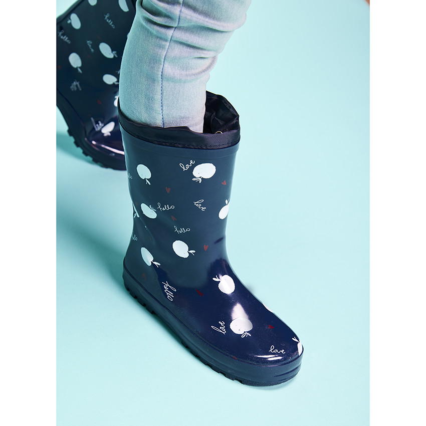 Botas de lluvia con cuello impermeable estampado de manzanas para niña 
