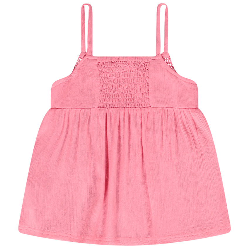 Top liso con tirantes y busto de crochet para niña 